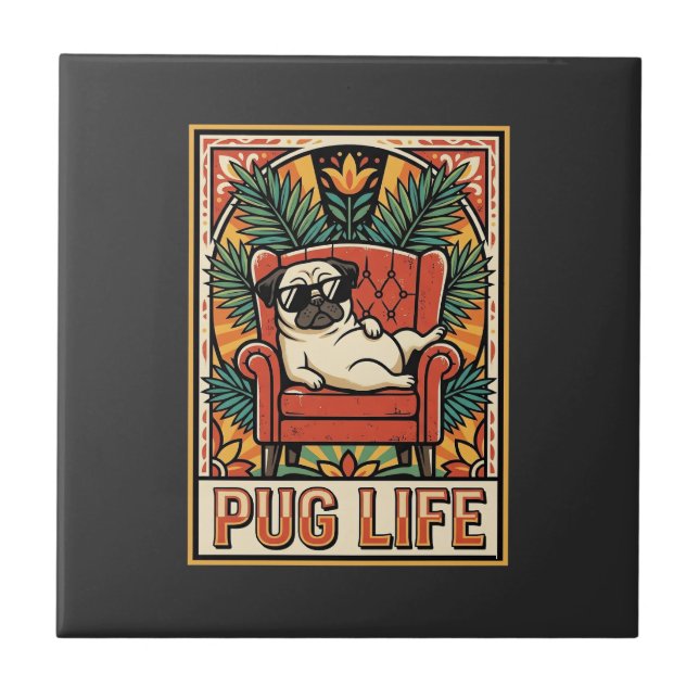 Cachorro Arte Popular Retro Pug Life (Frente)