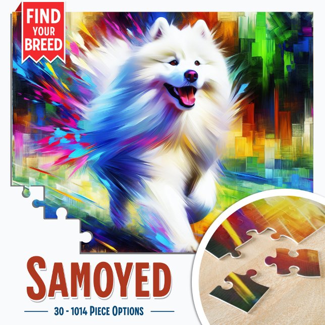 Cachorro Atirado Quebra-cabeça (Samoyed Dog Jigsaw Puzzle | Acrylic Art Portrait)