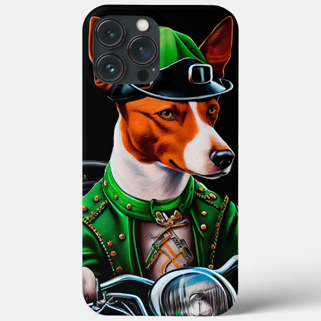 Cachorro Basenji dirigindo bicicleta Dia de São Pa (Verso)