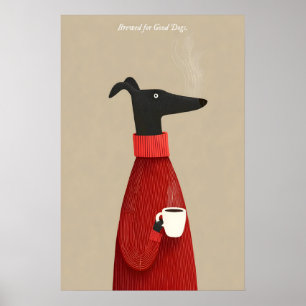 Cachorro Bebendo Arte de Impressão de Café Canino