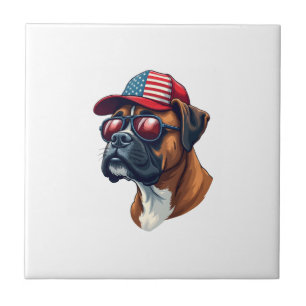 Cachorro Boxer Vestindo Branco Vermelho Azul