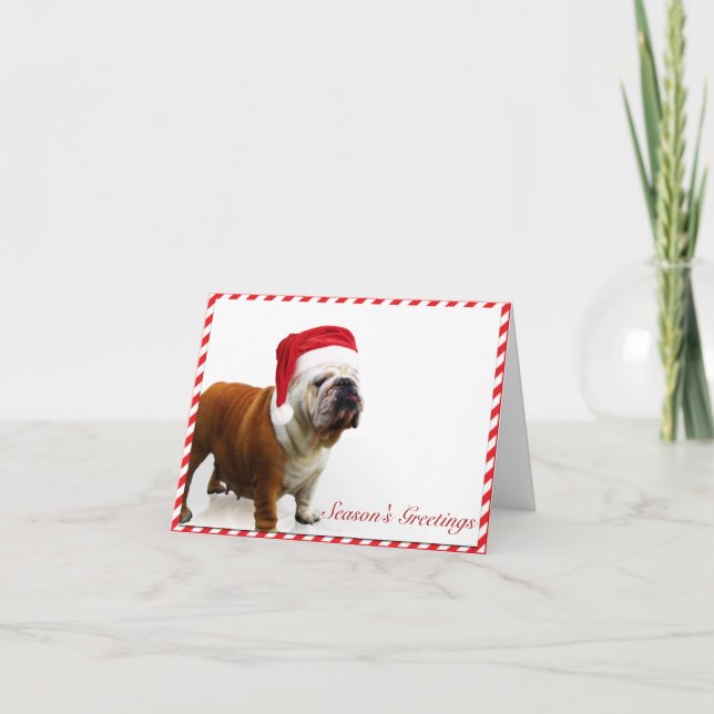 Cachorro Bulldog no Cartão de Natal do Santa Hat (Frente)