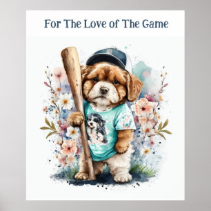 Cachorro-Cachorro Jogando Baseball Impressão Flora