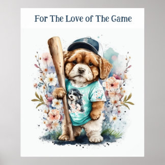 Cachorro-Cachorro Jogando Baseball Impressão Flora