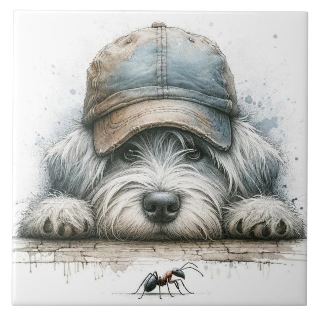 Cachorro caprichoso olhando para uma aranha (Frente)