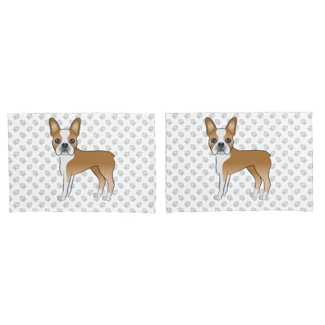 Cachorro Cartoon Boston Terrier Bege e Branco & Pa (Frente - conjunto)