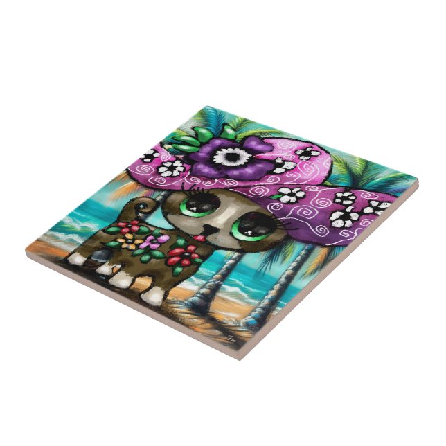 Cachorro chihuahua de férias em palmeiras (Lateral)