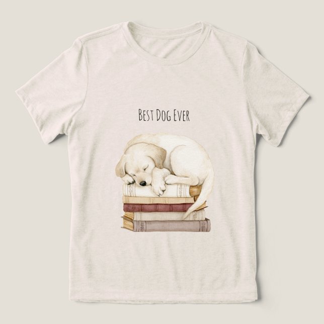 Cachorro Creme Dormindo em Livros (Design frontal)