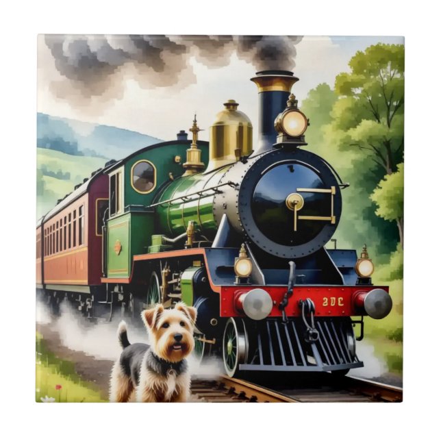 Cachorro cumprimentando trem a vapor (Frente)
