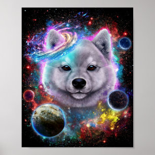 Cachorro Cute Akita no Espaço   Impressão de gal