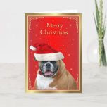 Cachorro de boxeiro em vermelho santa que cartão d<br><div class="desc">Foto de um cão de boxer fofo vestindo um cartão vermelho de saudação de natal personalizado.  Altere a placa de dentro de texto para atender às suas necessidades</div>