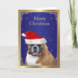 Cachorro de boxeiro em vermelho santa que cartão d<br><div class="desc">Foto de um cão de boxer fofo vestindo um cartão vermelho de saudação de natal personalizado.  Altere a placa de dentro de texto para atender às suas necessidades</div>