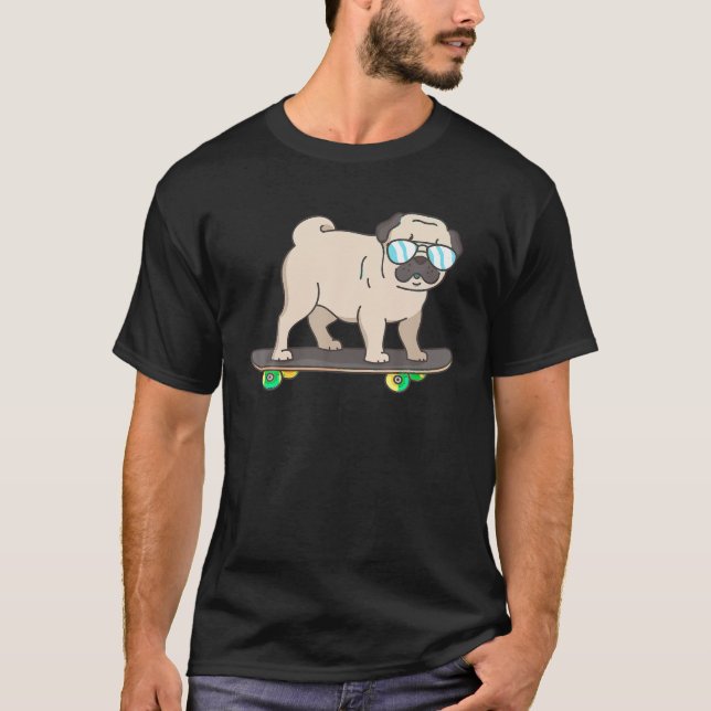 Cachorro de Camisa Pug do Skateboard Diversão (Frente)