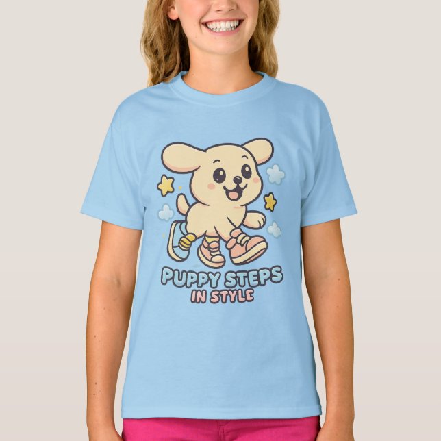 Cachorro de Cartoon Bonito Meninas de Camisa T Cac (Frente)