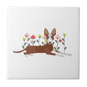 Cachorro de Cartoon em Flores Rosa e Amarelo