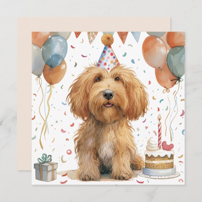 Cachorro de Goldendoodle de Aniversário (Frente/Verso)