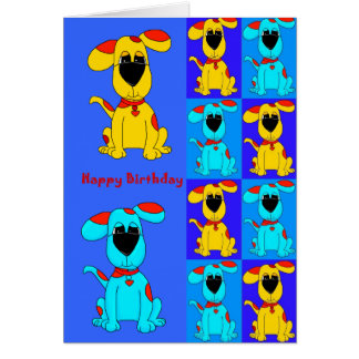 Cachorro do garoto do cartão azul amarelo vermelho