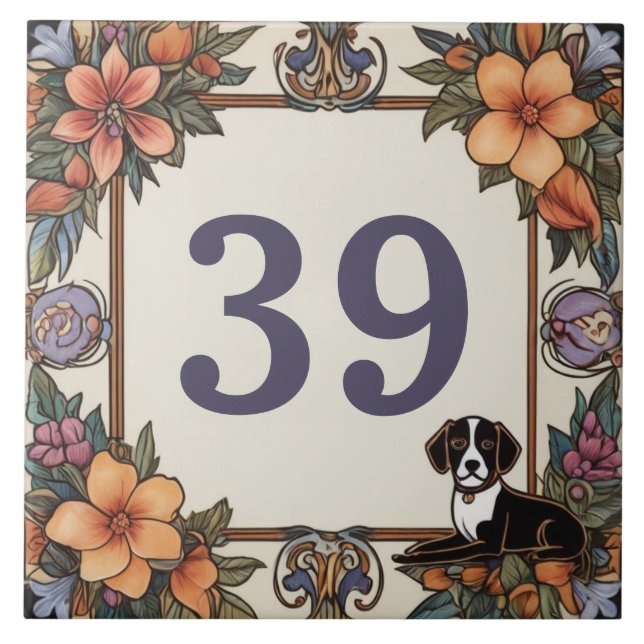 Cachorro e Flores - Placa de Sinal de Número de Ca (Frente)