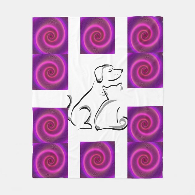 Cachorro e gato adoram cobertor de velo. (Frente)