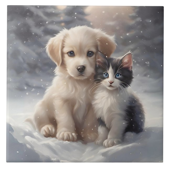 Cachorro e Kitten na Portrata da Neve (Frente)