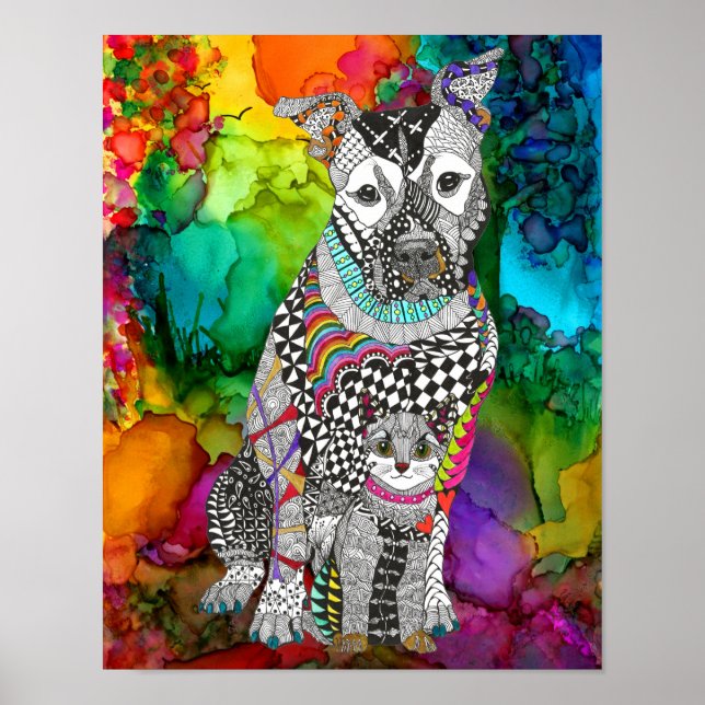 Cachorro e Poster de gato corados - 11"x14" (Frente)