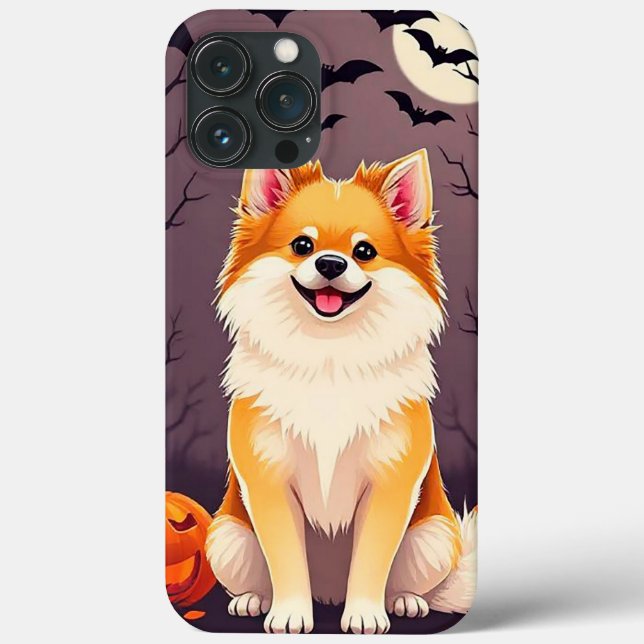 Cachorro em Cena de Halloween com Abóboras (Verso)