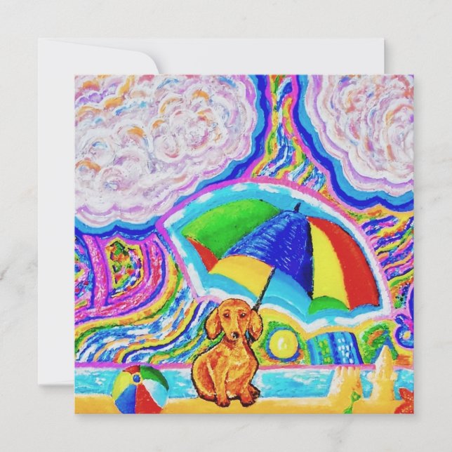 Cachorro em Um Cartão de Saudação de Praia (Frente)