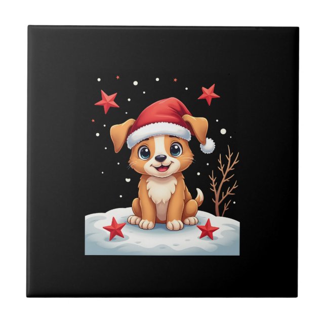 Cachorro Engraçado com Estrelas de Natal para a Te (Frente)