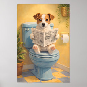 Cachorro Engraçado Lendo Poster de Banheiro, Humor