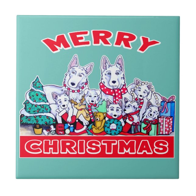 Cachorro Feliz Natal Feriado Branco Feriado GSD Di (Frente)