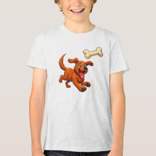 Cachorro Feliz Perseguindo Osso – Camiseta de Cach