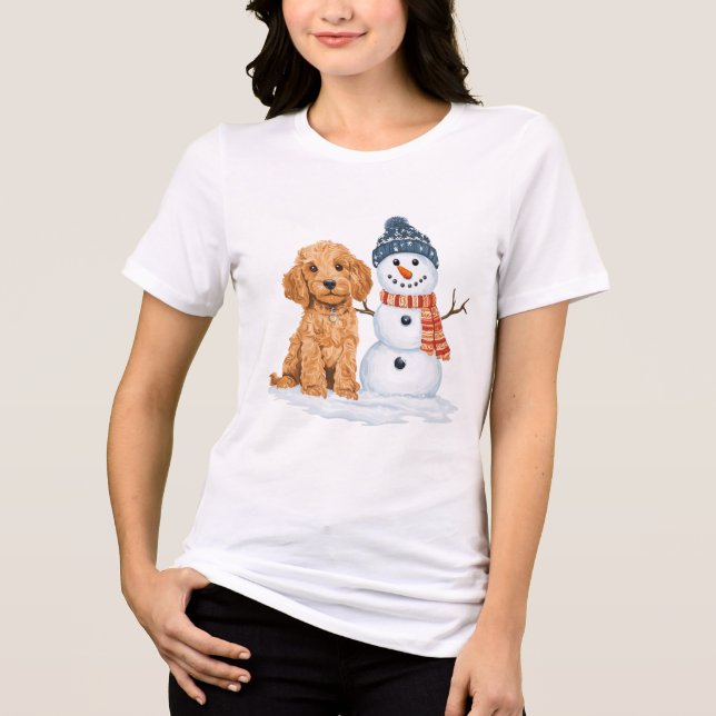 Cachorro Goldendoodle de Inverno Boneco de Neve Fo (Frente)
