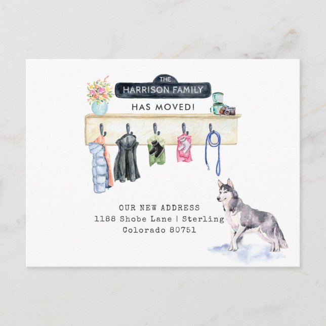 Cachorro Husky | Cartão postal de anúncio de mudan (Frente)