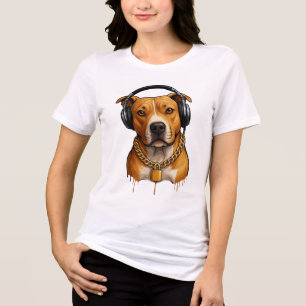 Cachorro legal com Fones de ouvido e cadeia Dourad