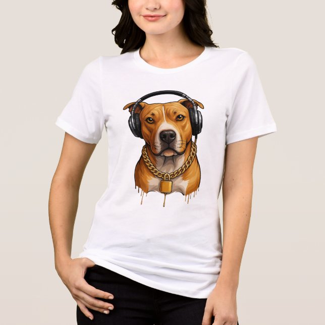 Cachorro legal com Fones de ouvido e cadeia Dourad (Frente)