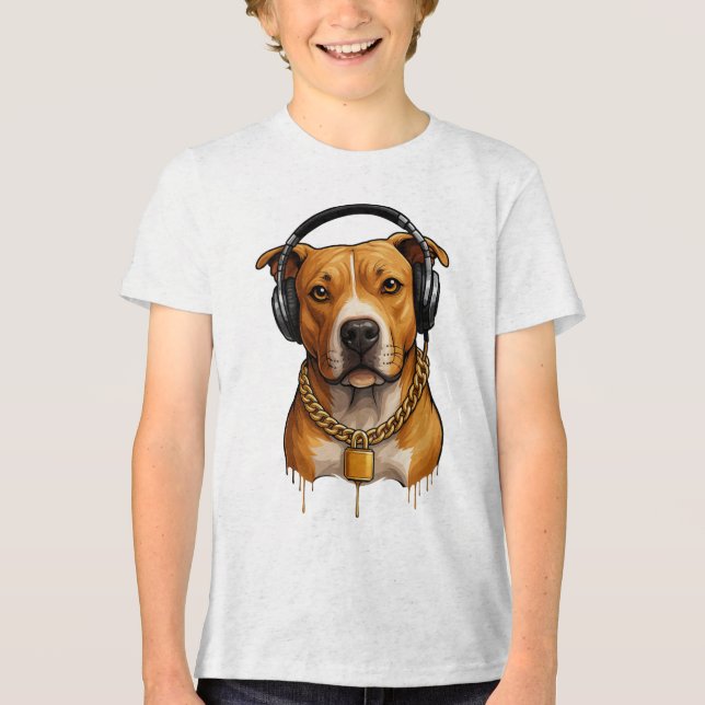 Cachorro legal com Fones de ouvido e cadeia Dourad (Frente)