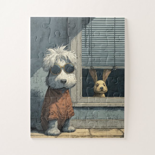 Cachorro legal e Quebra-cabeça de Bunny Jigsen Cur (Vertical)