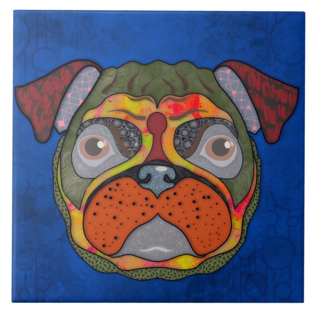 Cachorro Louco rosto Azulejo cerâmico (Frente)