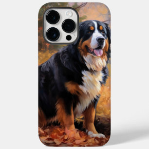 Cachorro Montanhês Bernês no Outono Folhas Caem In