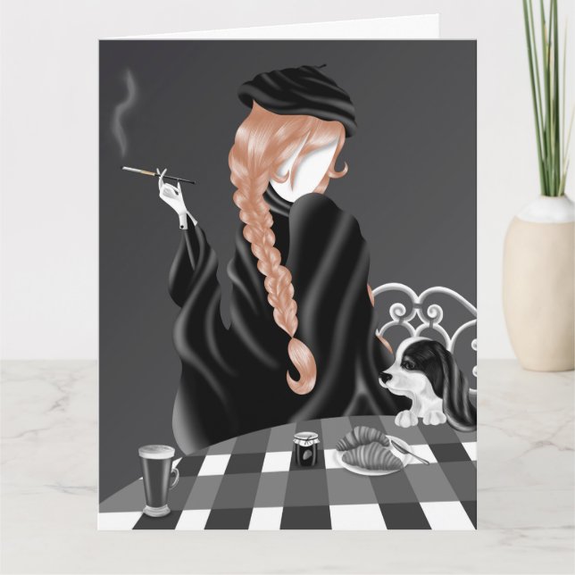 Cachorro & Mulher no café Cartão de Boas Festas de (Frente)