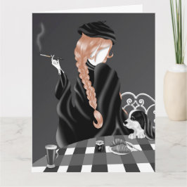 Cachorro & Mulher no café Cartão de Boas Festas de