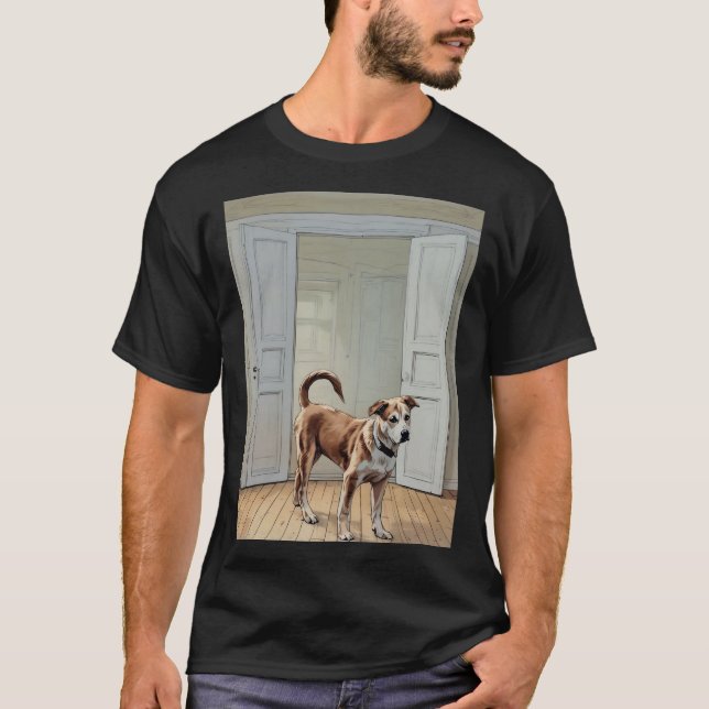 Cachorro Na Porta Da Camisa T (Frente)