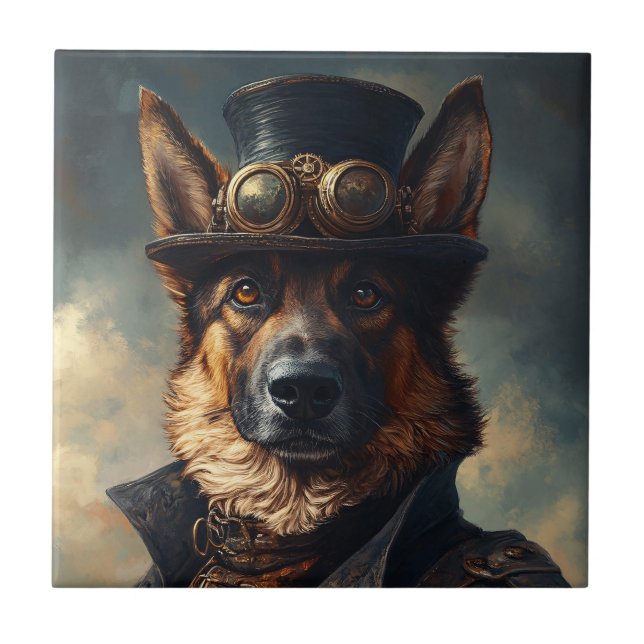 Cachorro Pastor Alemão Steampunk em Cartola (Frente)