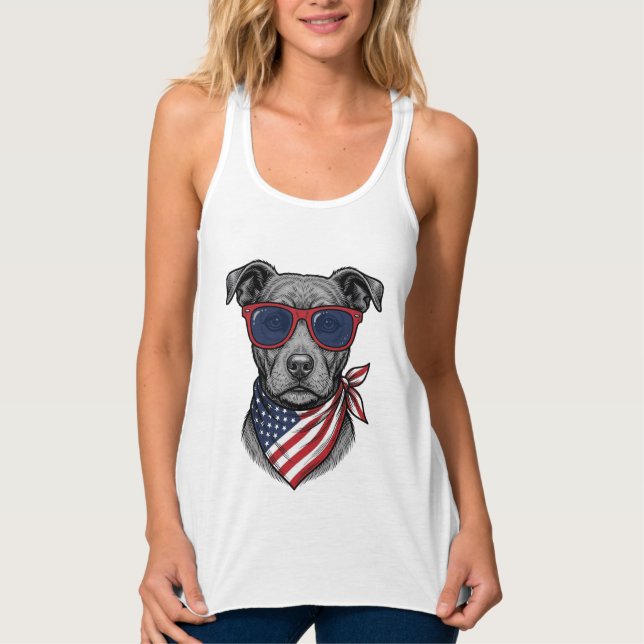 Cachorro Patriótico Com Óculos De Sol Camisa Vinta (Frente)