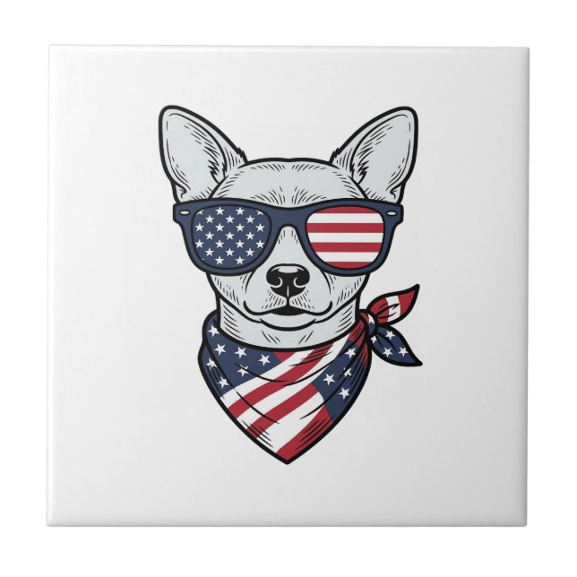 Cachorro Patriótico com Óculos de Sol de Bandeira  (Frente)