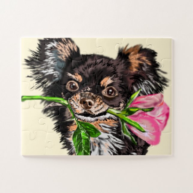 Cachorro Pequeno com Quebra-cabeça Rosa (Horizontal)