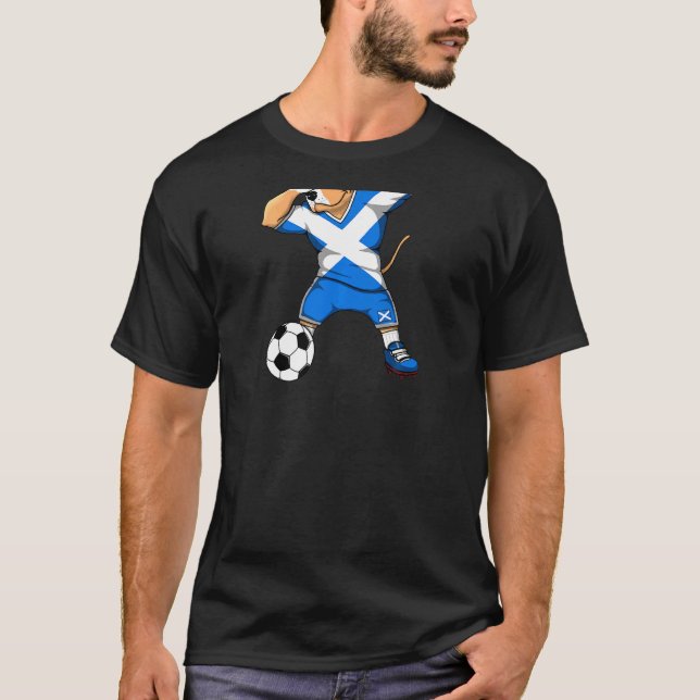 Cachorro Pitbull Dabbing da Escócia Camisa de Fute (Frente)