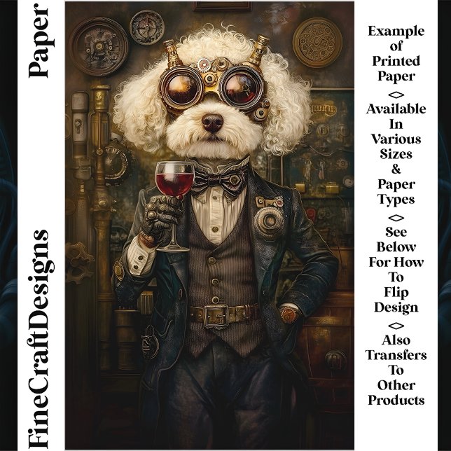 Cachorro Poodle Steampunk Bebendo Vinho Papel Craf (Criador carregado)