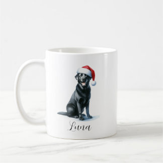 Cachorro preto de Natal na caneca de café Santa Ha
