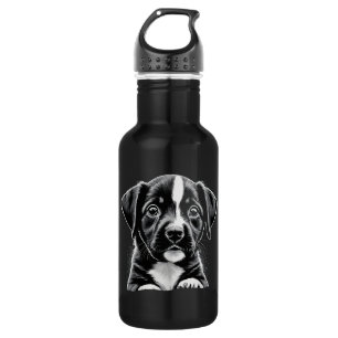Cachorro Preto e Branco Fofo - Garrafa de Água par
